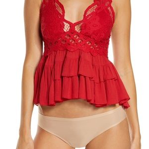 Nwt free people ADELLA Lace cami RED XS